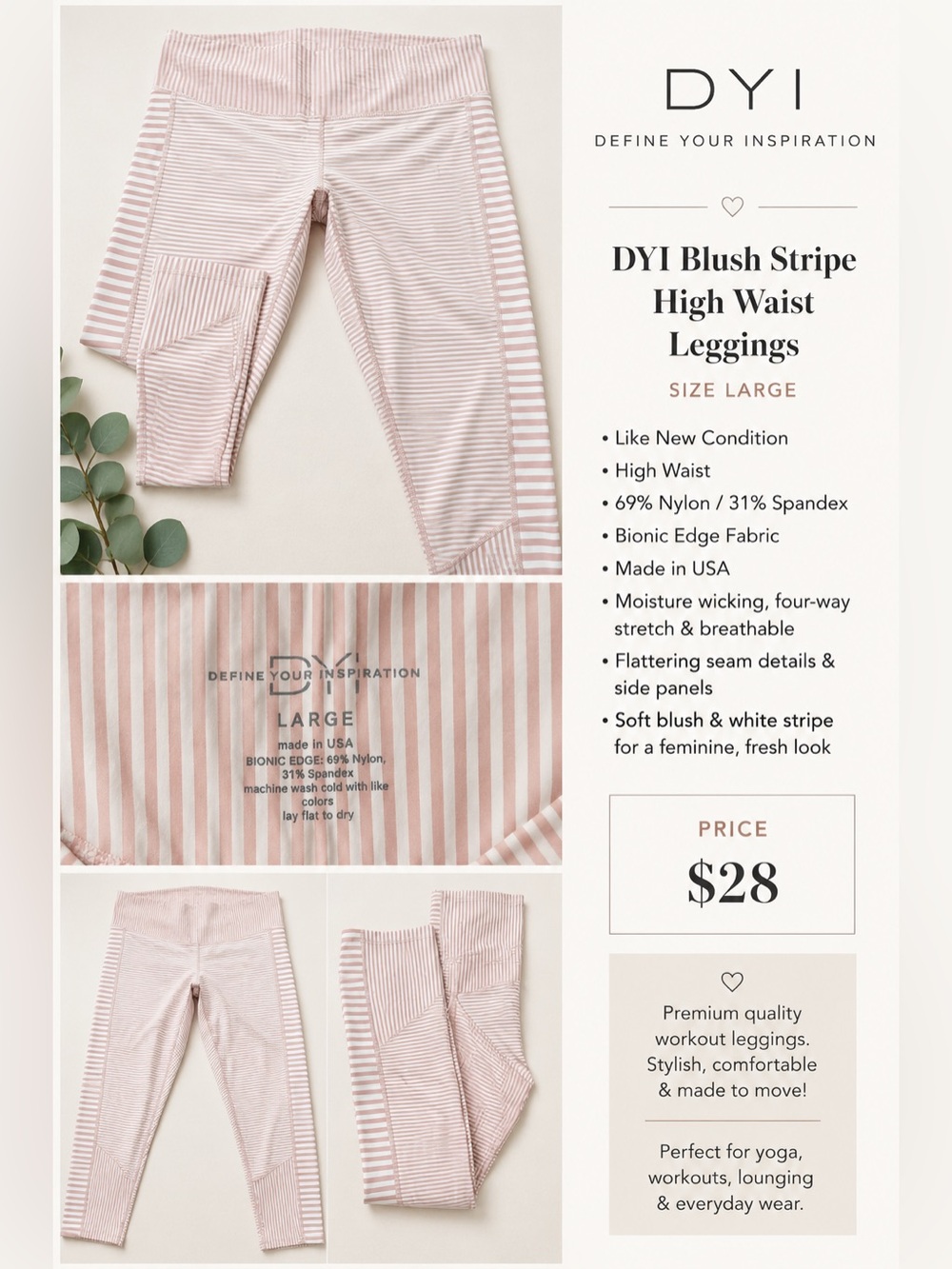 DYI Blush & White Striped High Waist Leggings
